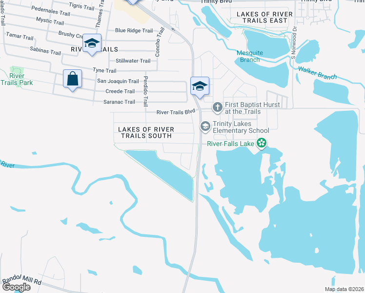 map of restaurants, bars, coffee shops, grocery stores, and more near 9140 River Falls Drive in Fort Worth