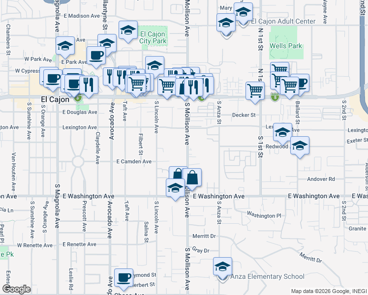 map of restaurants, bars, coffee shops, grocery stores, and more near 434 South Mollison Avenue in El Cajon