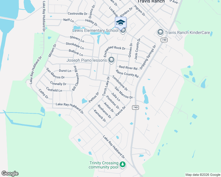 map of restaurants, bars, coffee shops, grocery stores, and more near 2359 San Marcos Drive in Forney