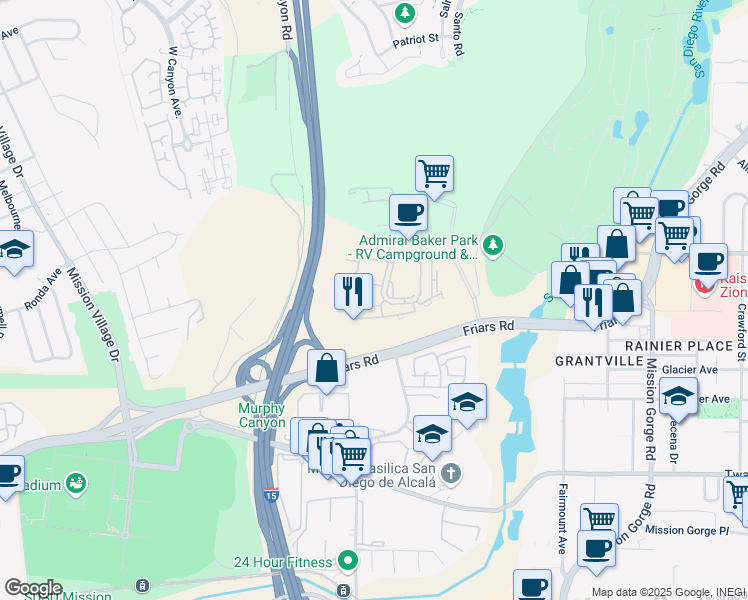 map of restaurants, bars, coffee shops, grocery stores, and more near 6403 Reflection Drive in San Diego