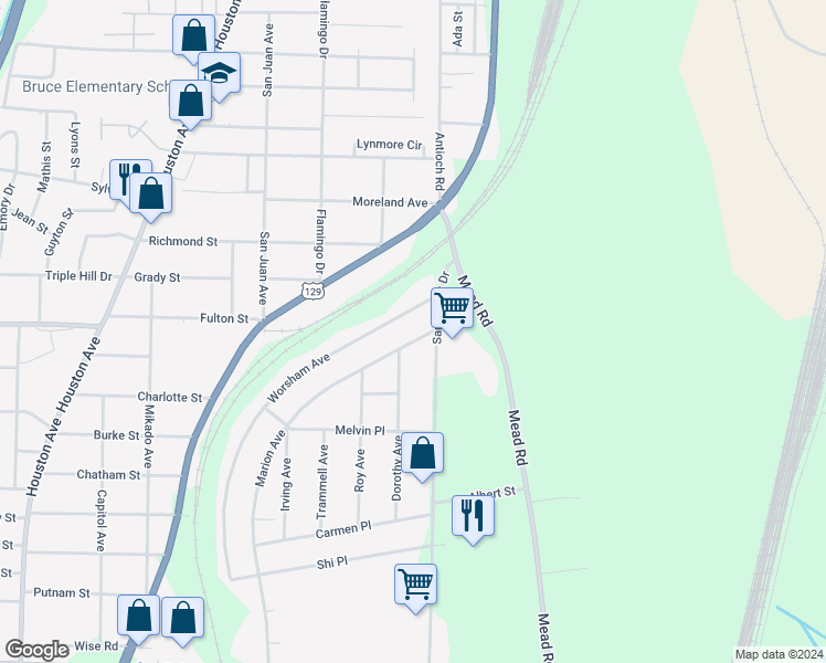 map of restaurants, bars, coffee shops, grocery stores, and more near 4048 Worsham Avenue in Macon