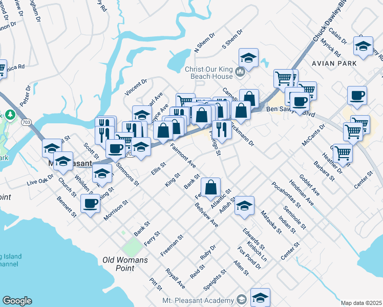 map of restaurants, bars, coffee shops, grocery stores, and more near 1240 Fairmont Avenue in Mount Pleasant