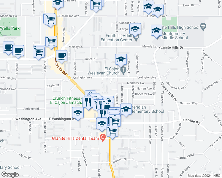 map of restaurants, bars, coffee shops, grocery stores, and more near 466 S 3rd St in El Cajon