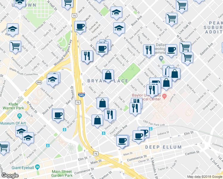 map of restaurants, bars, coffee shops, grocery stores, and more near 730 Cannen John Lane in Dallas