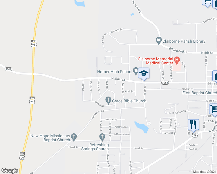 map of restaurants, bars, coffee shops, grocery stores, and more near 106 Oak Street in Homer