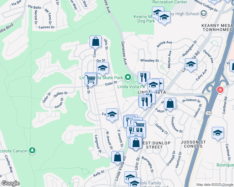 map of restaurants, bars, coffee shops, grocery stores, and more near 2645 Ulric Street in San Diego