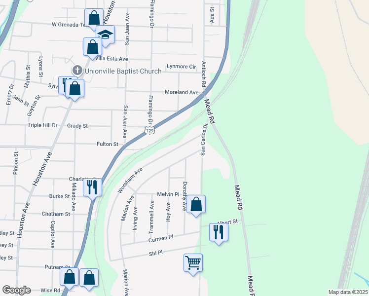 map of restaurants, bars, coffee shops, grocery stores, and more near 4048 Worsham Avenue in Macon
