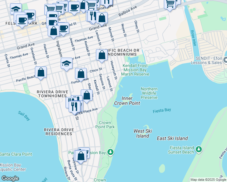 map of restaurants, bars, coffee shops, grocery stores, and more near in San Diego