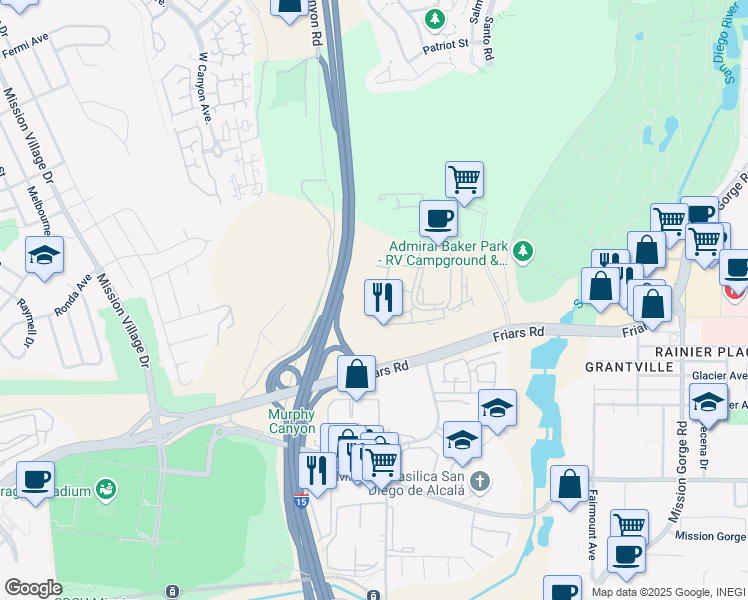 map of restaurants, bars, coffee shops, grocery stores, and more near 6426 Ambrosia Drive in San Diego