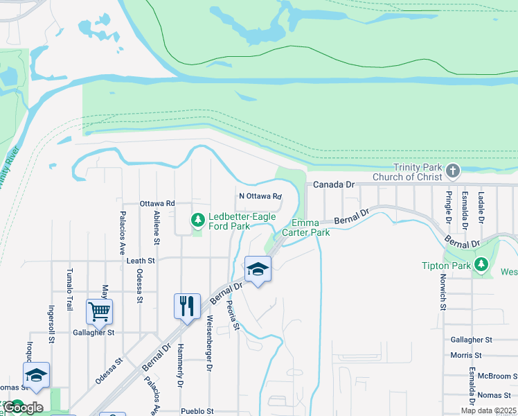 map of restaurants, bars, coffee shops, grocery stores, and more near 4503 South Ottawa Road in Dallas