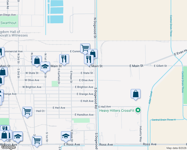 map of restaurants, bars, coffee shops, grocery stores, and more near 473 East State Street in El Centro