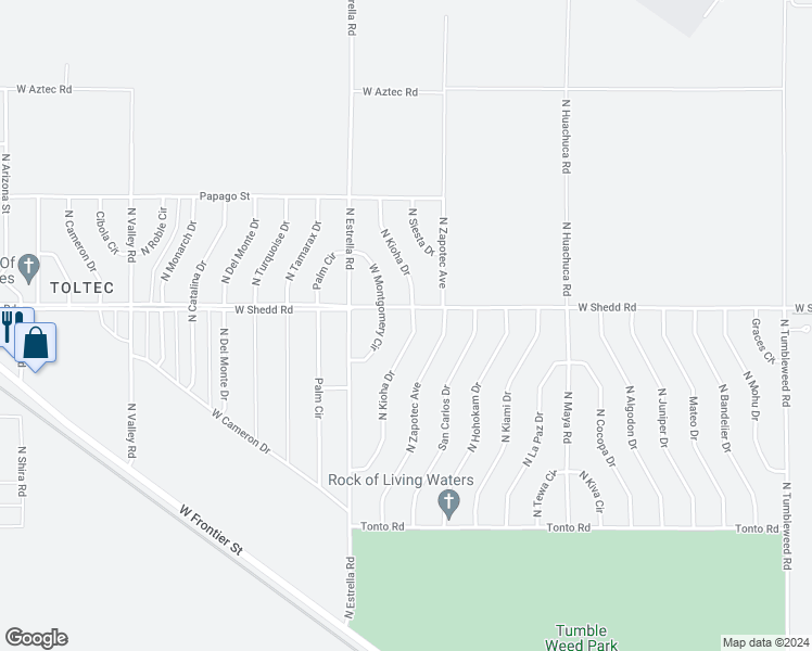 map of restaurants, bars, coffee shops, grocery stores, and more near 3940 Kioha Drive in Eloy