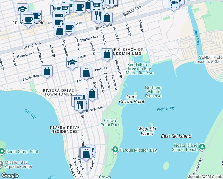 map of restaurants, bars, coffee shops, grocery stores, and more near in San Diego