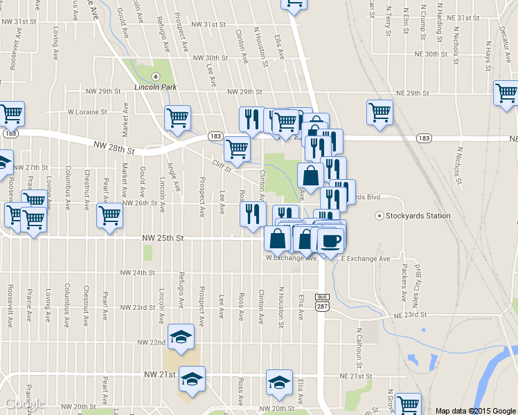 map of restaurants, bars, coffee shops, grocery stores, and more near 2527 Clinton Avenue in Fort Worth
