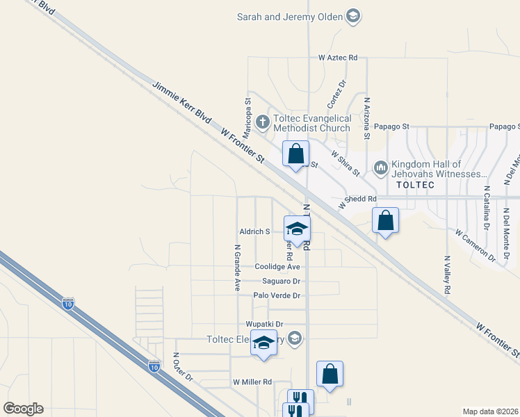 map of restaurants, bars, coffee shops, grocery stores, and more near 3955 Fawn Street in Eloy