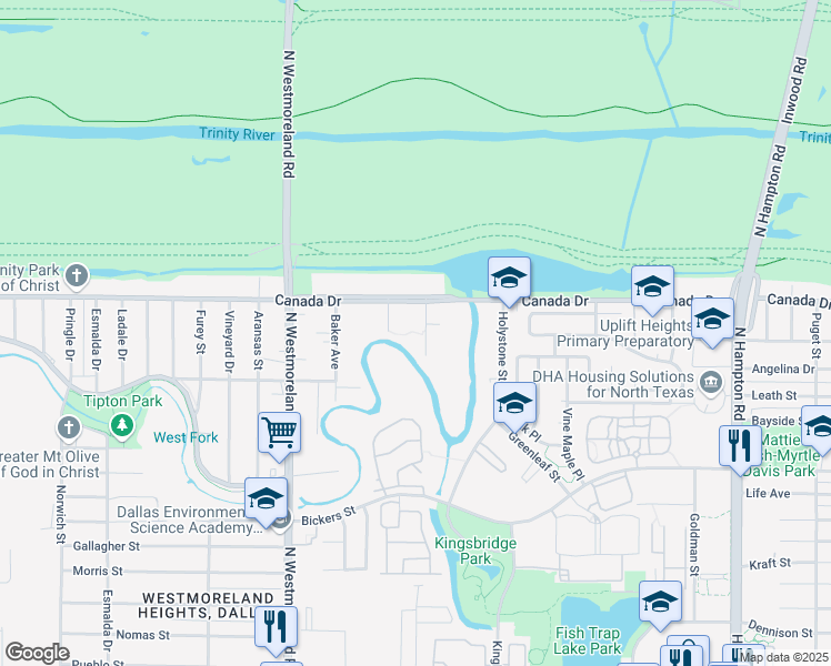 map of restaurants, bars, coffee shops, grocery stores, and more near 4127 Rupert St in Dallas