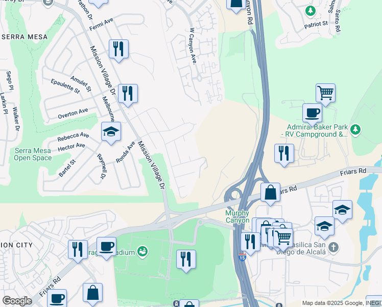 map of restaurants, bars, coffee shops, grocery stores, and more near 2427 Yolanda Place in San Diego
