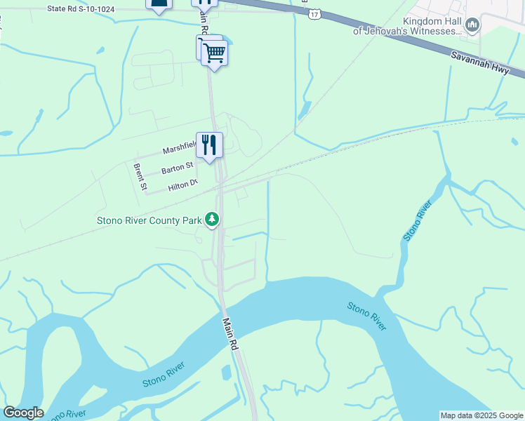 map of restaurants, bars, coffee shops, grocery stores, and more near 3572 Bayou Road in Johns Island