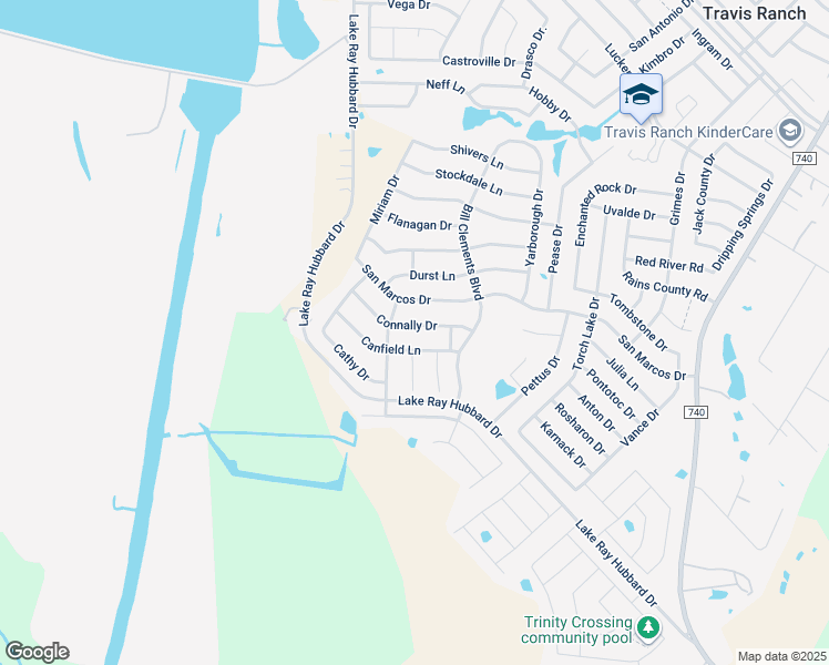 map of restaurants, bars, coffee shops, grocery stores, and more near 5449 Connally Drive in Forney