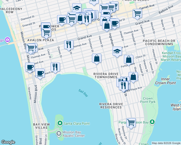 map of restaurants, bars, coffee shops, grocery stores, and more near 3940 Gresham Street in San Diego