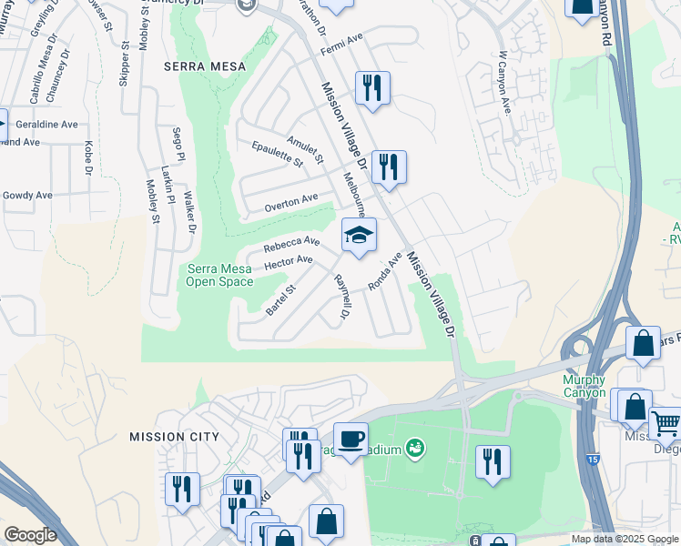 map of restaurants, bars, coffee shops, grocery stores, and more near 2641 Raymell Drive in San Diego