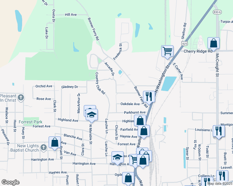 map of restaurants, bars, coffee shops, grocery stores, and more near 323 Ridgecrest Ave in Bastrop