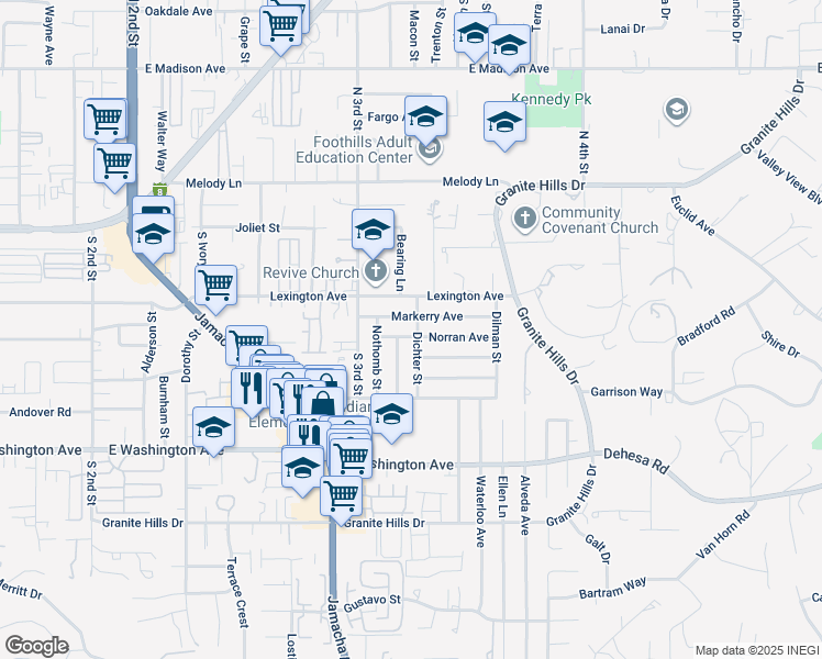 map of restaurants, bars, coffee shops, grocery stores, and more near 1558 Norran Avenue in El Cajon