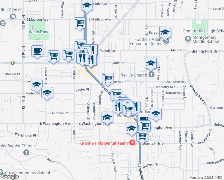 map of restaurants, bars, coffee shops, grocery stores, and more near 437 Jamacha Road in El Cajon