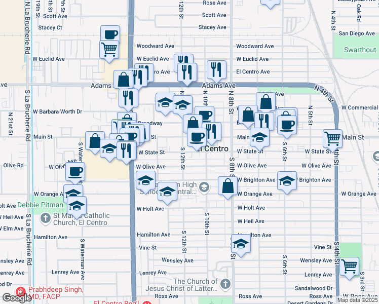 map of restaurants, bars, coffee shops, grocery stores, and more near 1041 West State Street in El Centro