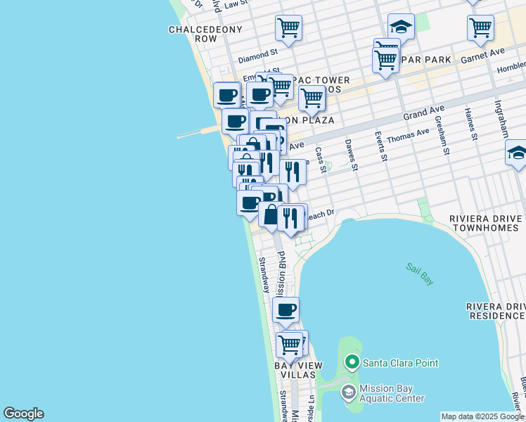 map of restaurants, bars, coffee shops, grocery stores, and more near 713 Oliver Avenue in San Diego