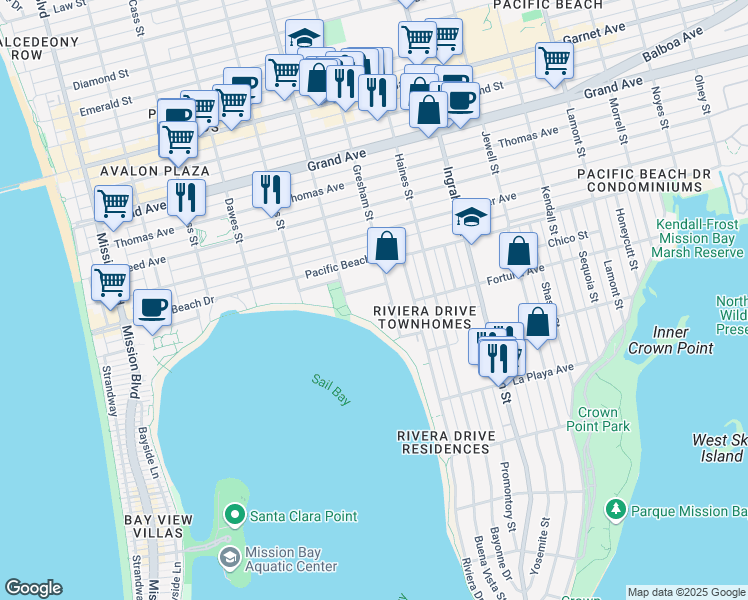 map of restaurants, bars, coffee shops, grocery stores, and more near 4016 Gresham Street in San Diego