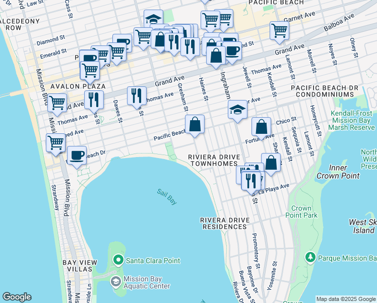 map of restaurants, bars, coffee shops, grocery stores, and more near 4016 Gresham Street in San Diego
