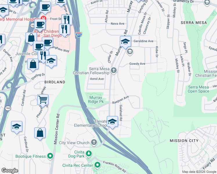 map of restaurants, bars, coffee shops, grocery stores, and more near in San Diego