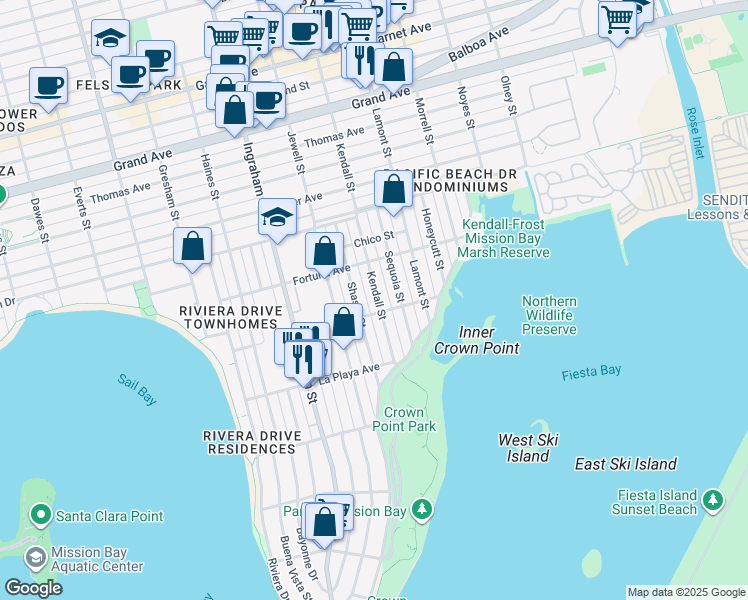 map of restaurants, bars, coffee shops, grocery stores, and more near 1804 Roosevelt Avenue in San Diego