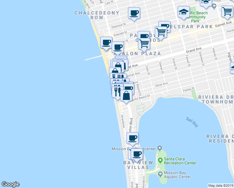 map of restaurants, bars, coffee shops, grocery stores, and more near 713 Oliver Avenue in San Diego