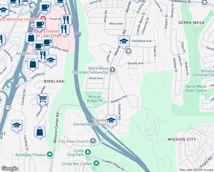 map of restaurants, bars, coffee shops, grocery stores, and more near in San Diego