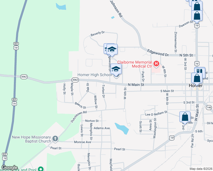 map of restaurants, bars, coffee shops, grocery stores, and more near 1107 North Main Street in Homer