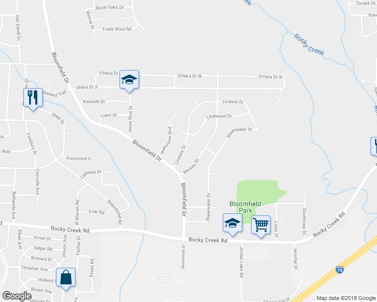map of restaurants, bars, coffee shops, grocery stores, and more near 4028 Lindsey Drive in Macon