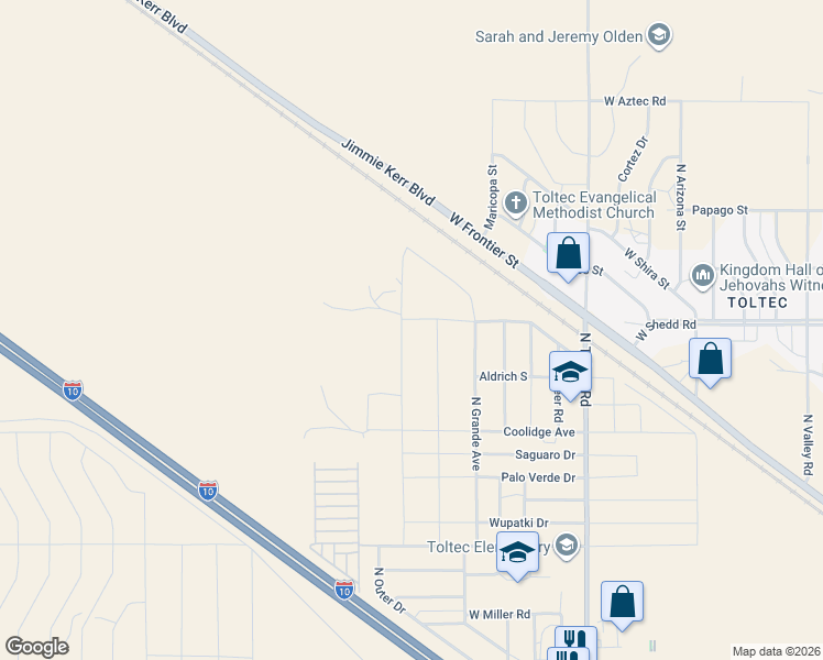 map of restaurants, bars, coffee shops, grocery stores, and more near 3920 Oro Drive in Eloy