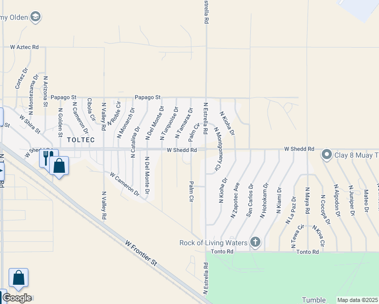 map of restaurants, bars, coffee shops, grocery stores, and more near 3945 Palm Circle in Eloy