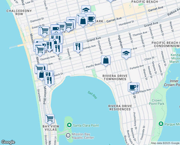 map of restaurants, bars, coffee shops, grocery stores, and more near 4007 Everts Street in San Diego