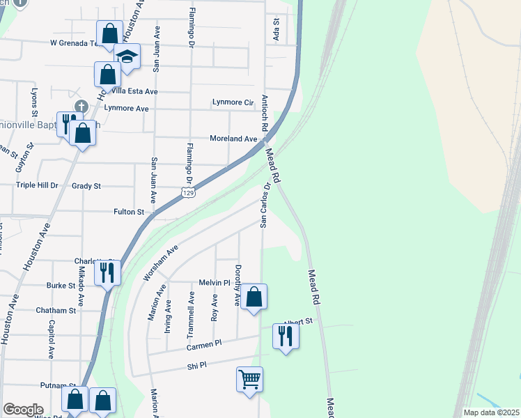map of restaurants, bars, coffee shops, grocery stores, and more near 4073 San Carlos Drive in Macon