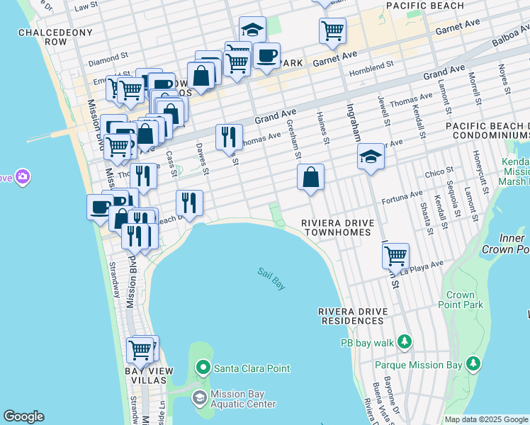 map of restaurants, bars, coffee shops, grocery stores, and more near 4007 Everts Street in San Diego