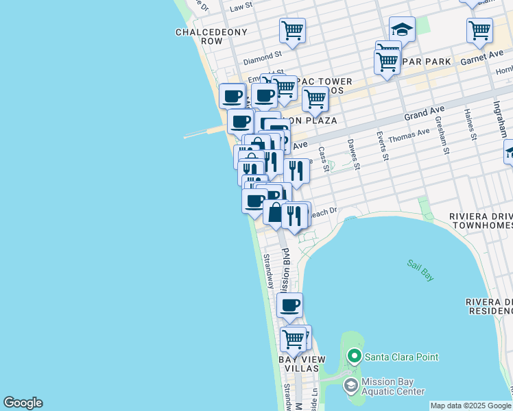 map of restaurants, bars, coffee shops, grocery stores, and more near 4217 Oliver Court in San Diego