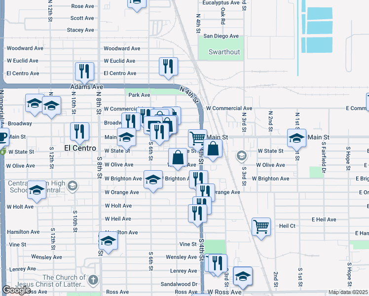 map of restaurants, bars, coffee shops, grocery stores, and more near 465 W State St in El Centro