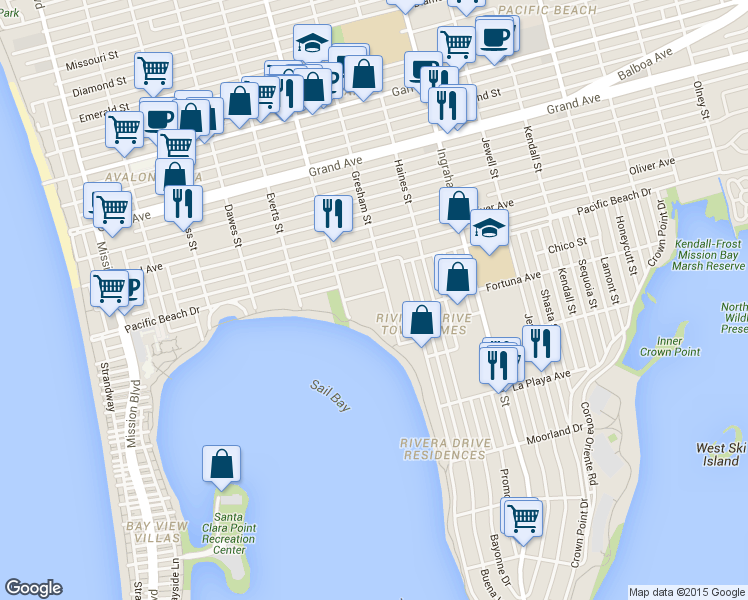 map of restaurants, bars, coffee shops, grocery stores, and more near 3940 Gresham Street in San Diego