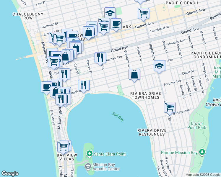 map of restaurants, bars, coffee shops, grocery stores, and more near 4007 Everts Street in San Diego