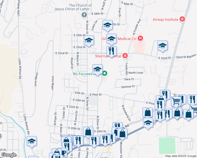 map of restaurants, bars, coffee shops, grocery stores, and more near 2601 North Silver Street in Silver City