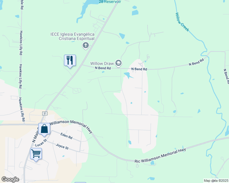 map of restaurants, bars, coffee shops, grocery stores, and more near Meadow Bridge Drive in Weatherford