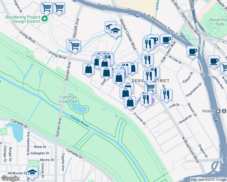 map of restaurants, bars, coffee shops, grocery stores, and more near 120 Turtle Creek Boulevard in Dallas